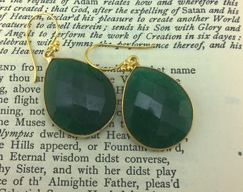 Bold Raw Emerald Heart Teardrop Earrings