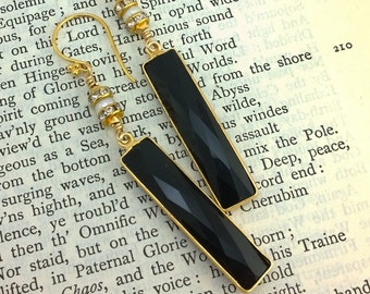 Elegant Bling I: Faceted Black Onyx Sticks topped with Golden Rondelles of Sparkling Crystals
