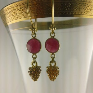 Pine Cone VIII: Raw Ruby Earrings with golden Vermeil Pine Cones