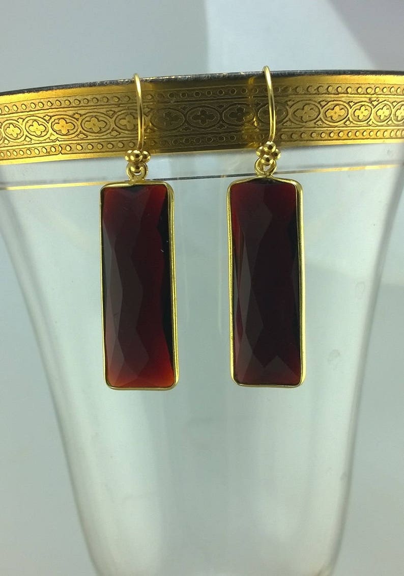 Gorgeous Faceted Garnet Bar Earrings hand crafted in Vermeil | Etsy