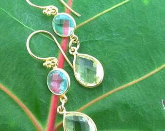 Summer Bliss: Blue Topaz and Lemon Topaz Teardrop Earrings