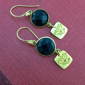 LOTUS VII: Black Onyx and Golden Lotus Earrings