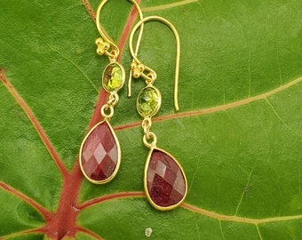 Queen of Stones: Peridot and Raw Ruby Teardrop Earrings