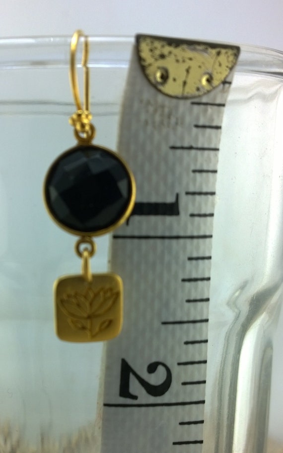 Black Onyx and Golden Lotus Earrings LOTUS VII