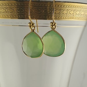 RAINFOREST: Faceted Green Chalcedony Heart Teaardrops in Vermeil
