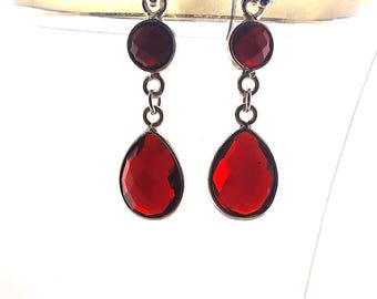 Handcrafted Sterling Silver Garnet Teardrop Earrings