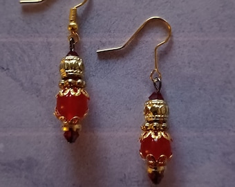 Boucles d’oreilles Red Dangle Perles Pierres précieuses, Boucles d’oreilles Red Round Bead Dangle, Boucles d’oreilles Statement