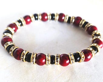 Bracelet rouge et noir pour femme - Bracelet de perles rouge et noir pour femme, Bracelet de perles pour femme, Bracelets pour femme, Bijoux