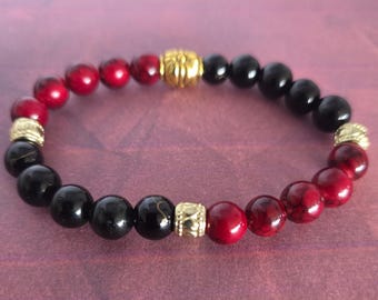 Bracelet noir et rouge pour femme - Bracelet de perles noir et rouge pour femme, Bracelet de perles pour femme, Bracelets pour femme, Bijoux