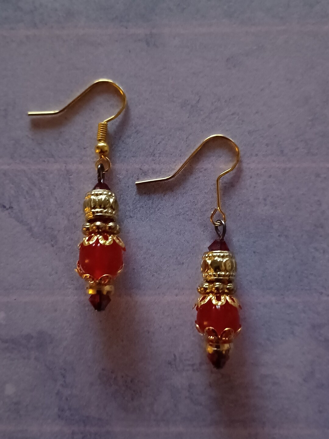Red Dangle Red Dangle Earrings Beads Gemstones, Red Round Bead Dangle Earrings ...