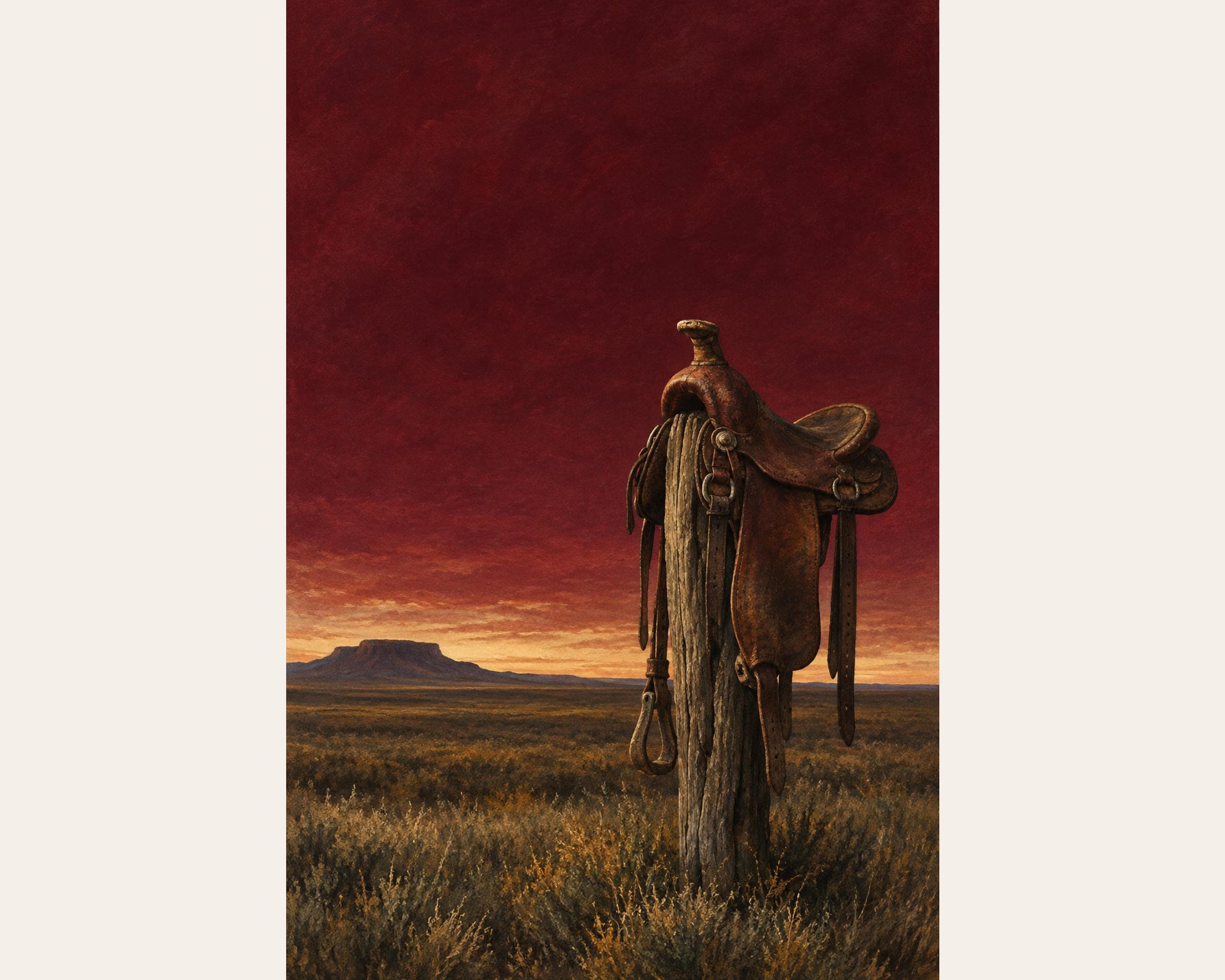 Dusk Saddle on Fence Post photo 4