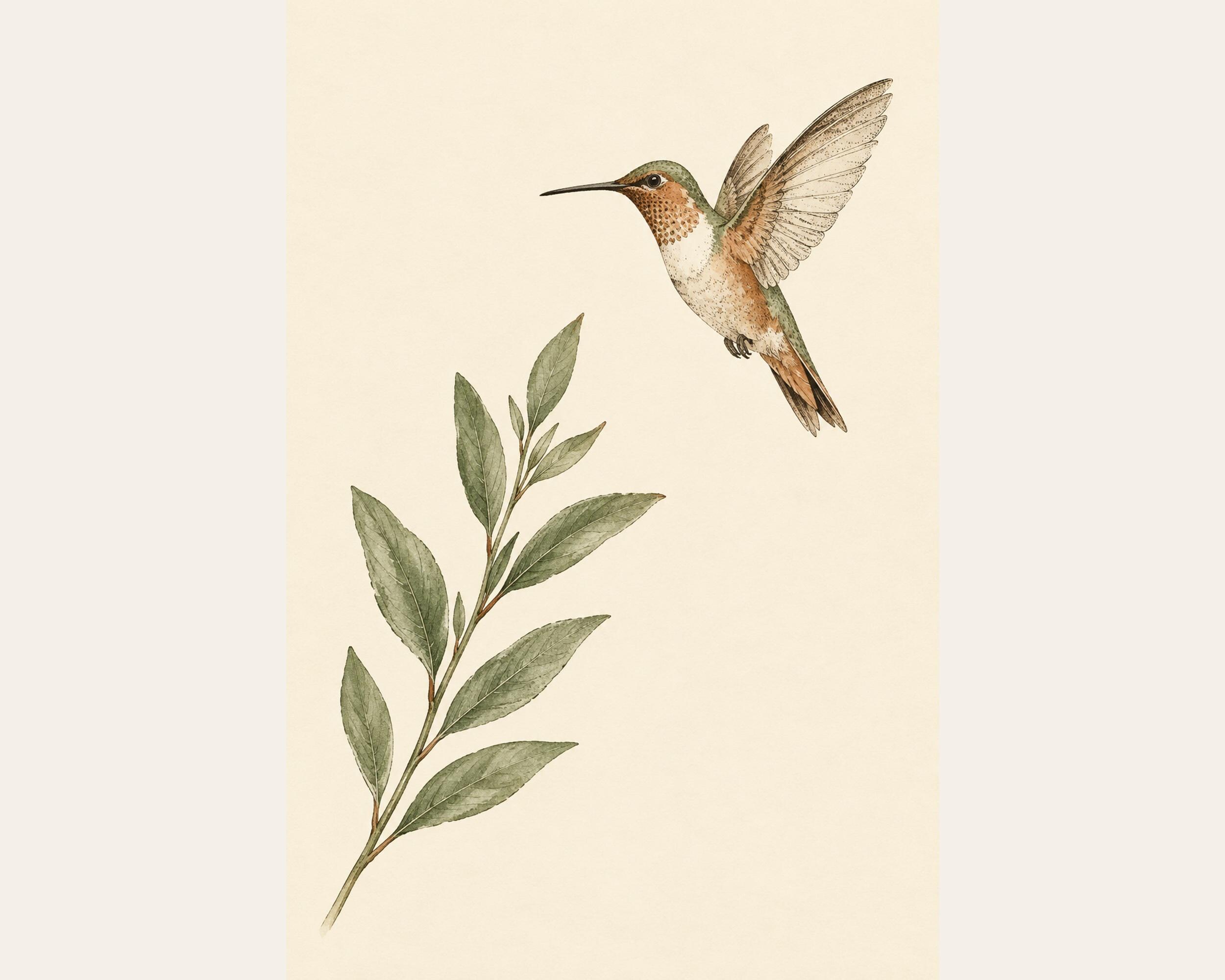 Single Hummingbird Ink Line Poster photo 4