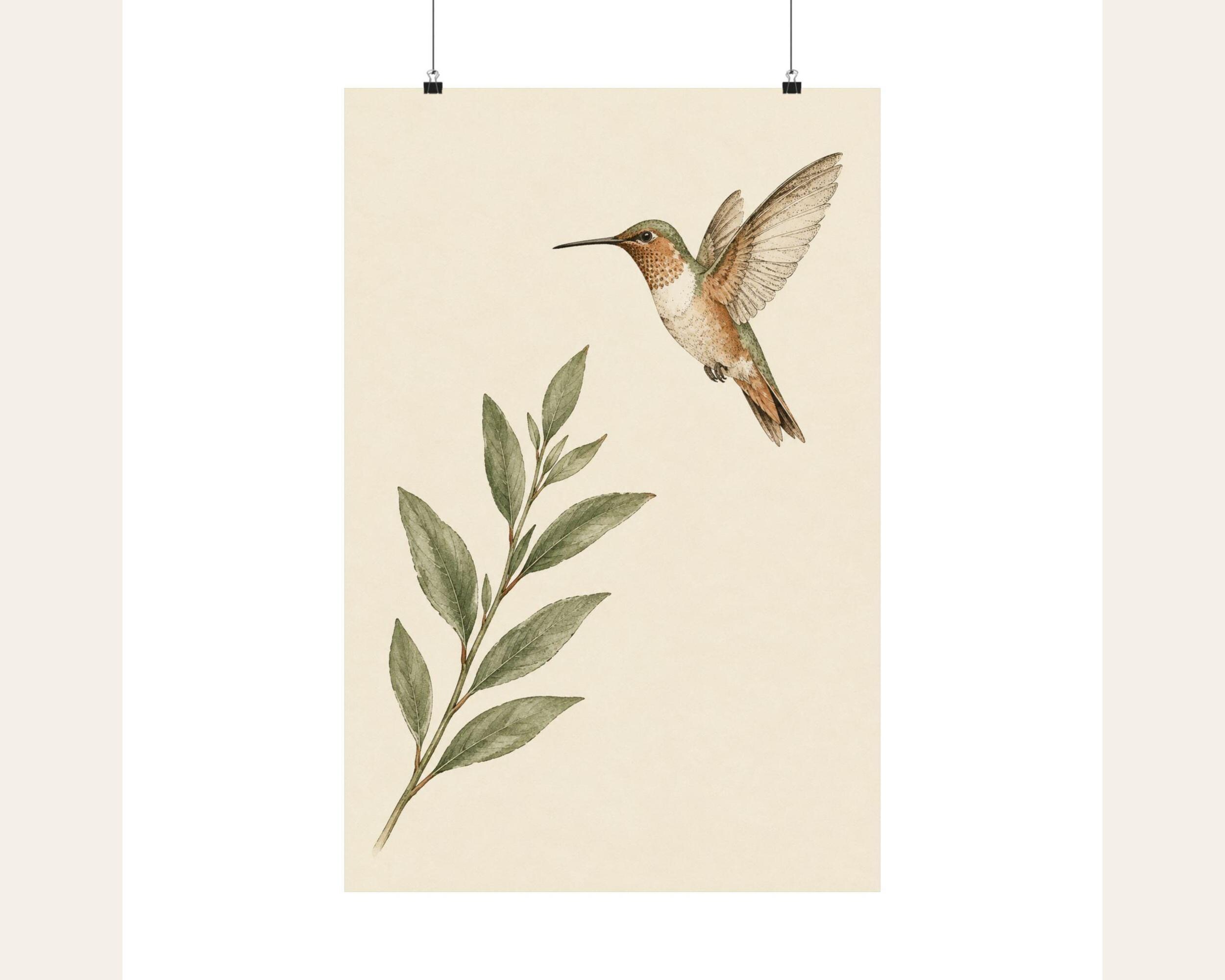 Single Hummingbird Ink Line Poster photo 3