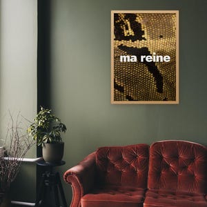 Mein Queen Gold Python Print Poster – Personalisierbares Deko-Poster mit süßem Spruch, A4 oder A3, Geschenkidee für Paare, Vintage-Wohnzimmer-/Schlafzimmerdekoration