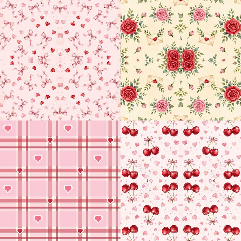Coquette Valentine Seamless Patterns | Digital Paper Pack Bows Hearts ...