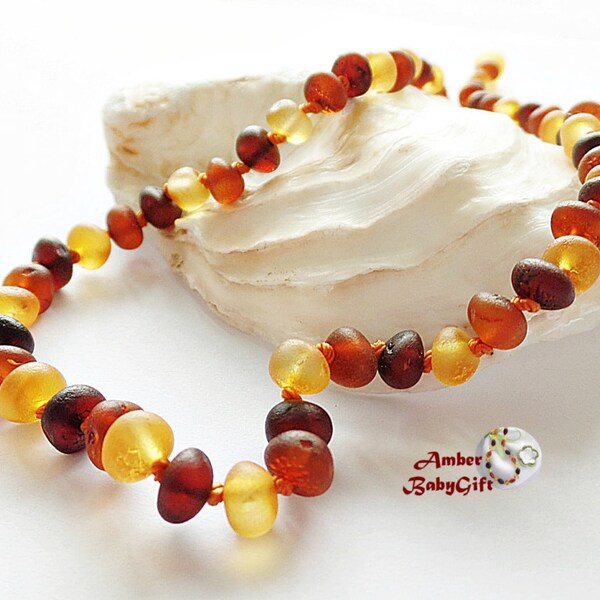 RAW Amber Teething Necklace -Unpolished Amber Beads - Multicolored Beads - Amber Jewelry - Screw clasp - Choose Your Length, K-13