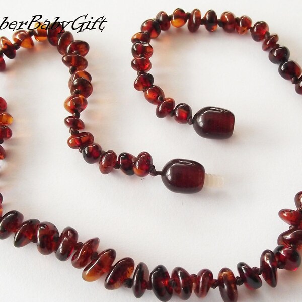 Baltic Amber Teething Necklace For Babies and Children, Dark Cognac Amber Beads, Amber Necklace, Teething Jewelry, Nursing