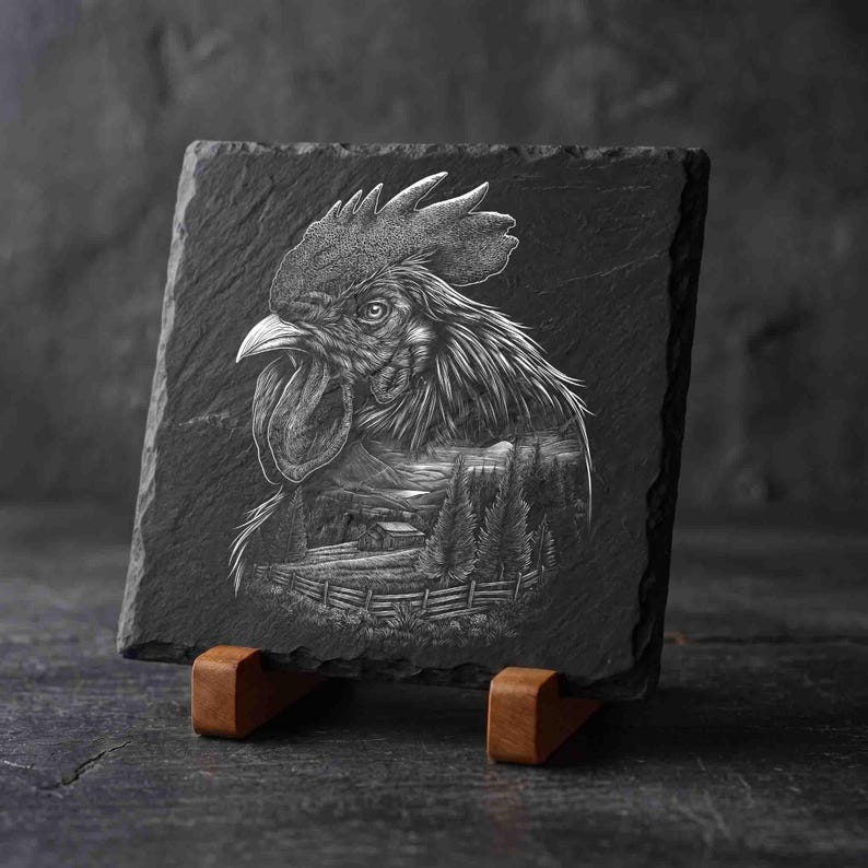 Rooster Double Exposure PNG, Farm Landscape Laser Engraving Design ...