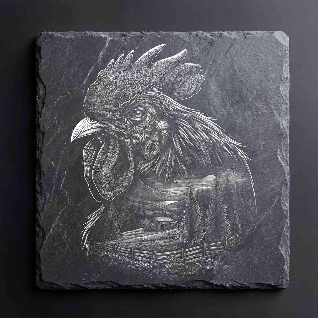 Rooster Double Exposure PNG, Farm Landscape Laser Engraving Design ...