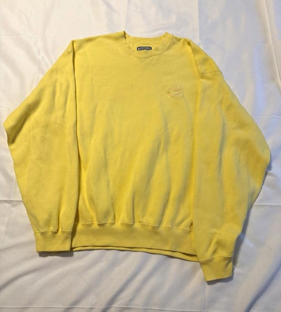 Façonnable, Vintage 90s Faconnable Crewneck Sweater, Men's Medium, Pale Yellow Cotton Knit with Embroidered Golf Crest