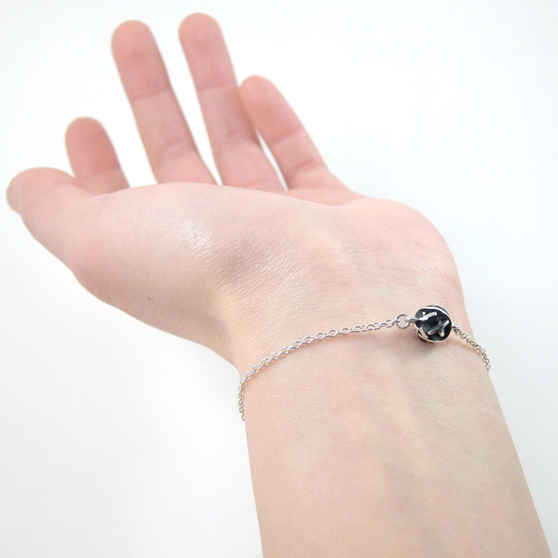 Silver oxidized bracelet, 3D printed silver bracelet chain with oxidized silver ball, silver bracelets for women gift, Christmas present image 2