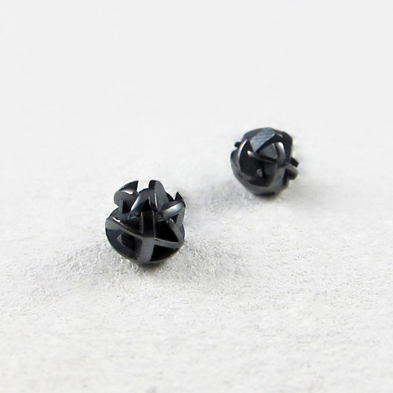 round silver studs 3D printed geometric earrings NegativePositive collection Black sterling silver stud earrings