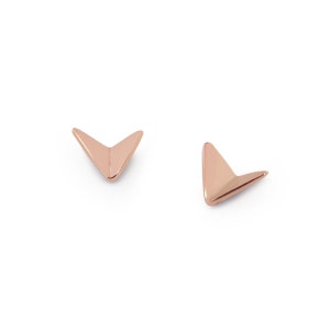 Wanderlust jewellery gift, minimalist rose gold stud earrings for women geometric rose gold studs 1st anniversary gift Paper Planes airplane image 1