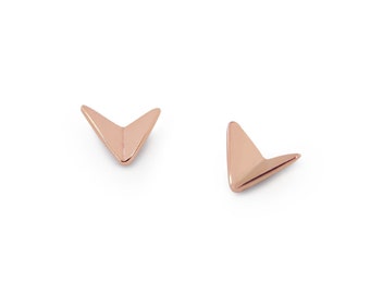 Wanderlust jewellery gift, minimalist rose gold stud earrings for women geometric rose gold studs 1st anniversary gift Paper Planes airplane