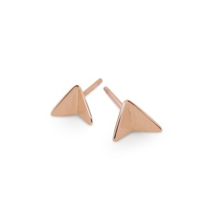 Wanderlust jewellery gift, minimalist rose gold stud earrings for women geometric rose gold studs 1st anniversary gift Paper Planes airplane image 2