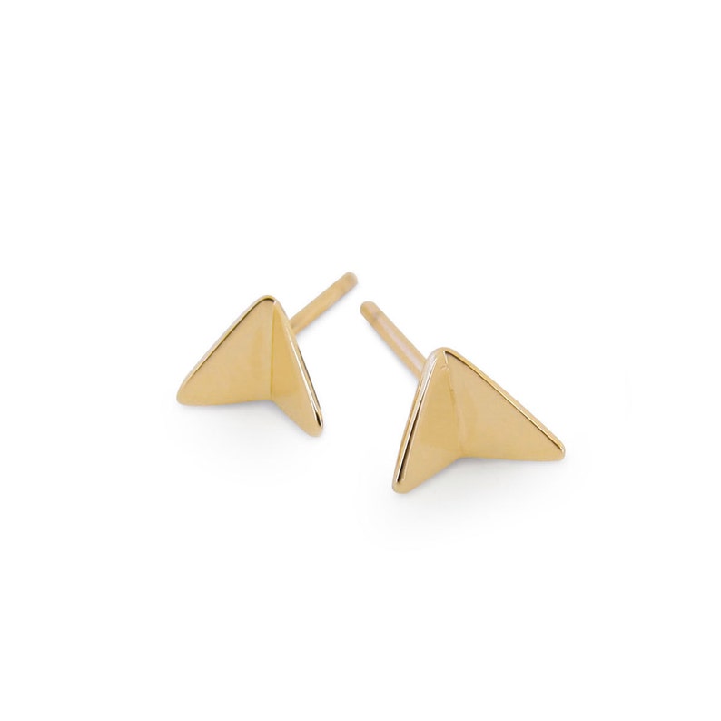 Yellow gold Paper Planes minimalist aeroplane earring studs solid 9ct gold image 2