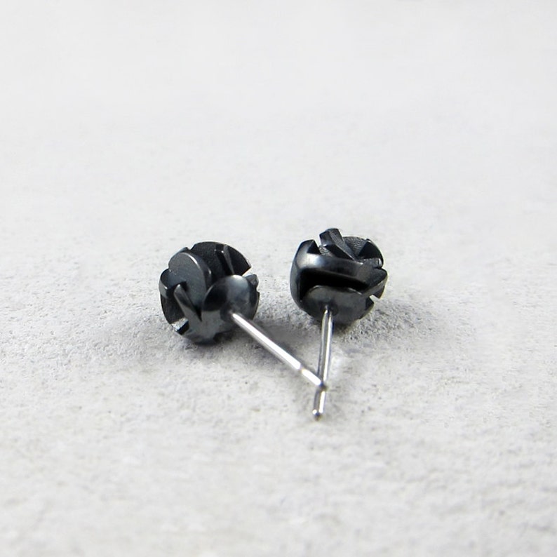 round silver studs 3D printed geometric earrings NegativePositive collection Black sterling silver stud earrings