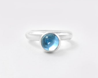 Sterling silver blue topaz cabochon ring, bezel set gemstone cocktail ring - November and December birthstone