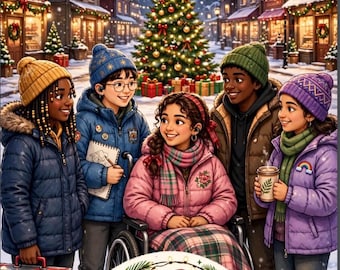 Navidad en Maple Street: Un libro para colorear para adolescentes / 24 páginas + portadas / Amigos diversos, luces navideñas e historia de la comunidad