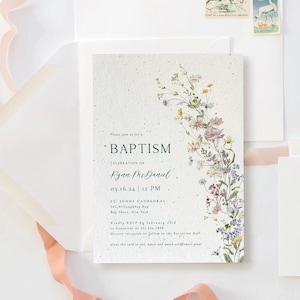 Faire-part de baptême à planter growNOTES™ Grandir dans la foi, faire pousser des fleurs sauvages Faire-part de baptême pour garçon et fille - 4 faire-part