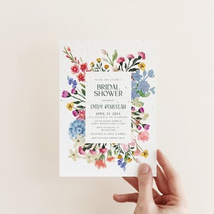 Faire-part à planter pour la mariée, faire-part pour la douche nuptiale, faire-part pour le mariage, fleurs lumineuses, fleurs sauvages, papier, brunch, 4 invitations