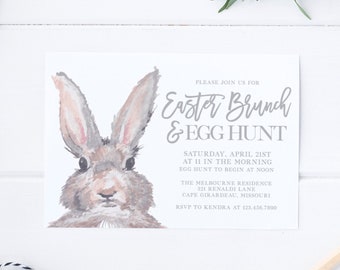 Easter Brunch and Egg Hunt Invitation, Easter Invitation, Watercolor Bunny, Rabbit, DIY, Template, Templett, Instant Download