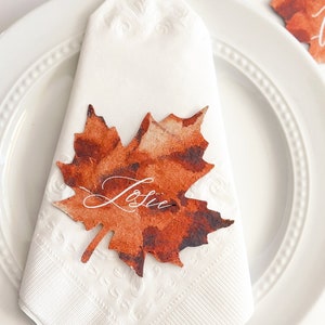 Couverts de table growNOTES™ Feuille d'érable à planter Papier de semences personnalisé Couvert d'action de grâces Décoration de table Mariage Feuilles d'automne 4 ct