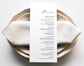 Classical Menu, Black and White, Custom Event Menu, Food and Drink, Wedding Menu, Printable Menu Card, Digital File, DIY