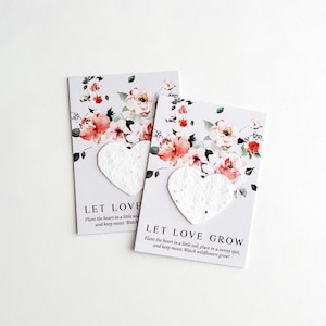 growNOTES™ Let Love Grow Plantable Seed Paper Favor Cards, Grows Wildflowers, Wallet Size Gift, Bridal, Wedding, Shower, Dusty Blue Pink