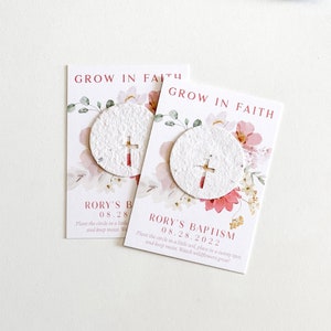 growNOTES™ Grow in Faith Baptism Favor Cards, Rose, Communion, Christening, Wallet Size, Mini Favor Cards, Seed Paper, Plantable Favors