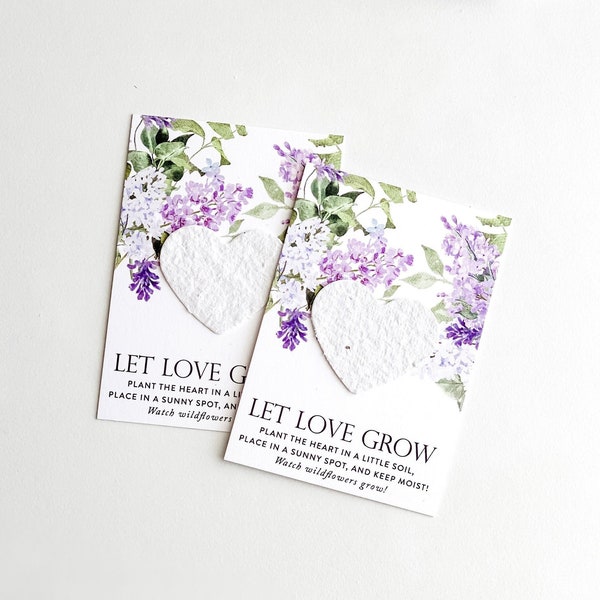 growNOTES™ Let Love Grow Plantable Favor Cards, Grows Wildflowers, Seed Paper Packet, Wallet Size Guest Gift, Wedding, Shower, Lilac Floral