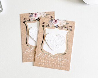 growNOTES™, Let Love Grow Plantable Favor Cards, Grows Wildflowers, Seed Paper Packet, Wallet Size Guest Gift, Wedding Shower, Floral Crest