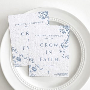 Cadeaux en papier pour semences de foi growNOTES™ Dusty Blue Vines, fleurs sauvages, cadeaux à planter, première communion, baptême, 3,5 x 4,5 pouces