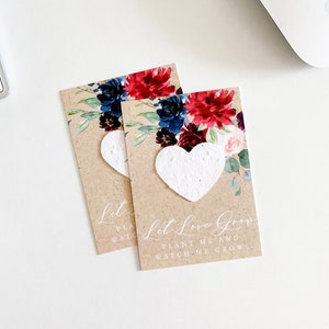 growNOTES™ Let Love Grow Plantable Favor Cards, Grows Wildflowers, Seed Paper Packet, Wallet Size Guest Gift, Wedding Shower, Red & Navy