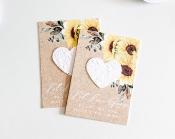 growNOTES™ Let Love Grow Plantable Favor Cards, Grows Wildflowers, Seed Paper Packet, Wallet Size Guest Gift, Wedding Shower, Sunflowers