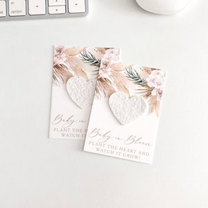 growNOTES™ Baby in Bloom Favor Cards, Baby Shower, Plantable Favors, For Guests, Seed Paper Cards, Pink Roses, Pampas Grass, Wallet Size