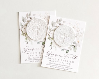 growNOTES™ Grow in Faith Baptism Favor Cards, Communion, Christening, Wallet Size, Mini Favor Cards, Seed Paper, Plantable Favors,