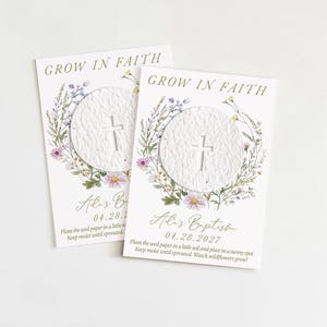 growNOTES™ Grow in Faith Baptism Favor Cards, Communion, Christening, Wallet Size, Mini Favor Cards, Seed Paper, Plantable Favors, Mailable
