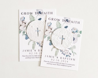 growNOTES™ Grow in Faith Baptism Favor Cards, Communion, Christening, Wallet Size, Mini Favor Cards, Seed Paper, Plantable Favors