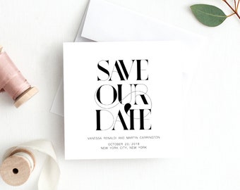 Black Tie Collection Save the Date, Black and White, Vintage Modern, Semi-Custom Printable/Printed Invitation,